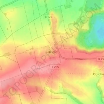 Mapa topográfico Pettstädt, altitud, relieve