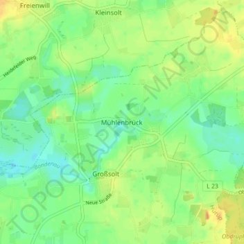 Mapa topográfico Mühlenbrück, altitud, relieve