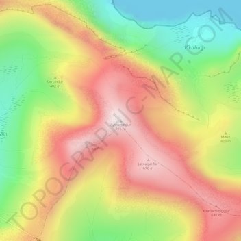 Mapa topográfico Eysturtindur, altitud, relieve