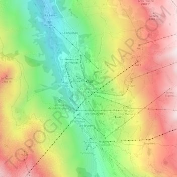 Mapa topográfico Les Ménuires, altitud, relieve