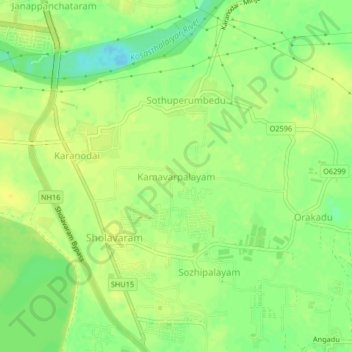Mapa topográfico Kamavarpalayam, altitud, relieve