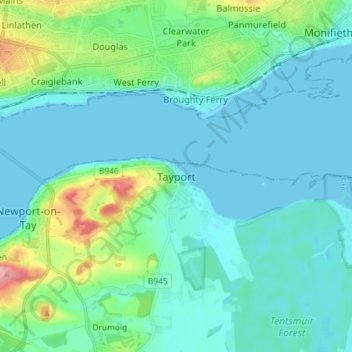Mapa topográfico Tayport, altitud, relieve