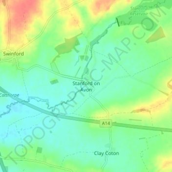 Mapa topográfico Stanford on Avon, altitud, relieve