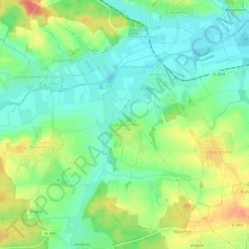 Mapa topográfico Walkertshofen, altitud, relieve