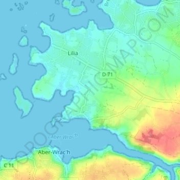 Mapa topográfico Kerougoun, altitud, relieve