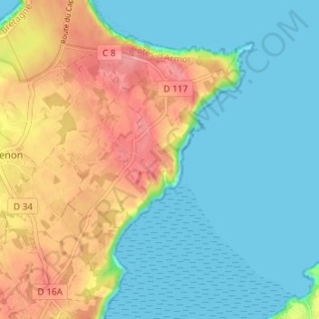 Mapa topográfico Saint-Guireuc, altitud, relieve