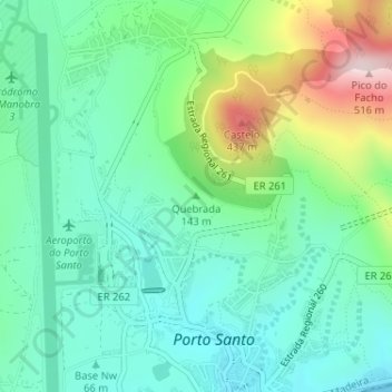 Mapa topográfico Quebrada, altitud, relieve