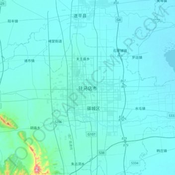 Mapa topográfico 驻马店市, altitud, relieve