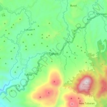Mapa topográfico Tigbao, altitud, relieve