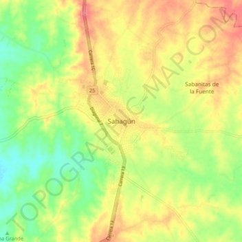 Mapa topográfico Sahagún, altitud, relieve