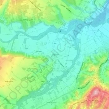 Mapa topográfico Congiunti, altitud, relieve