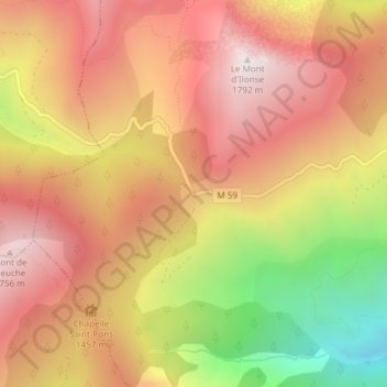 Mapa topográfico Col de la Sinne, altitud, relieve