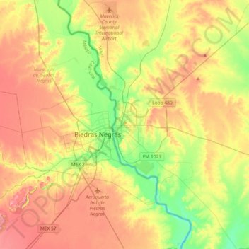 Mapa topográfico Eagle Pass, altitud, relieve