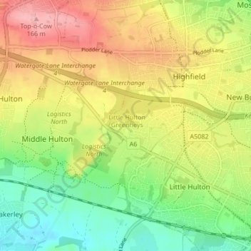 Mapa topográfico Greenheys, altitud, relieve