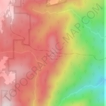Mapa topográfico Cold Mountain, altitud, relieve