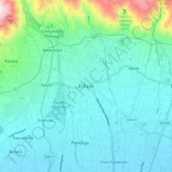 Mapa topográfico El Paso, altitud, relieve