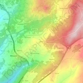 Mapa topográfico Alvites, altitud, relieve