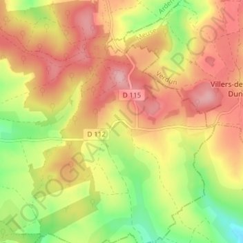 Mapa topográfico Andevanne, altitud, relieve
