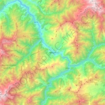 Mapa topográfico Artvin, altitud, relieve