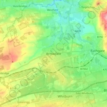 Mapa topográfico Armadale, altitud, relieve