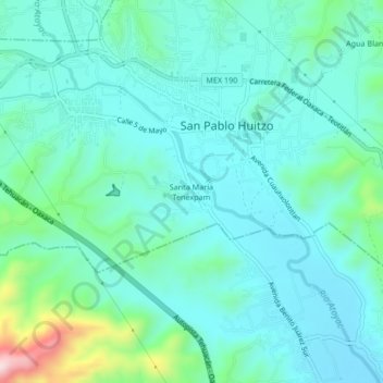 Mapa topográfico Santa María Tenéxpam, altitud, relieve