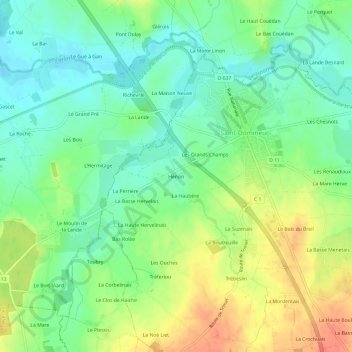 Mapa topográfico Hénon, altitud, relieve