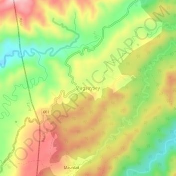 Mapa topográfico Magsaysay, altitud, relieve