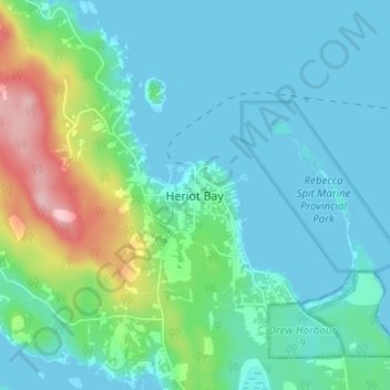 Mapa topográfico Heriot Bay, altitud, relieve
