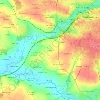 Mapa topográfico La Sellerie, altitud, relieve