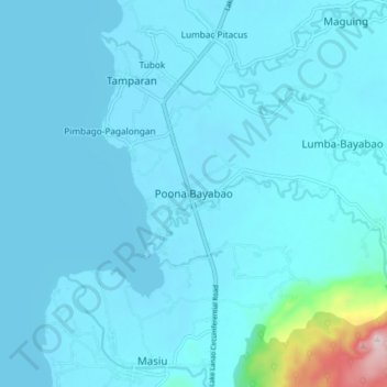 Mapa topográfico Poona Bayabao, altitud, relieve