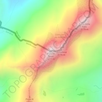 Mapa topográfico Pizzo di Emet, altitud, relieve