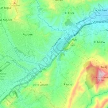 Mapa topográfico Ucubamba, altitud, relieve