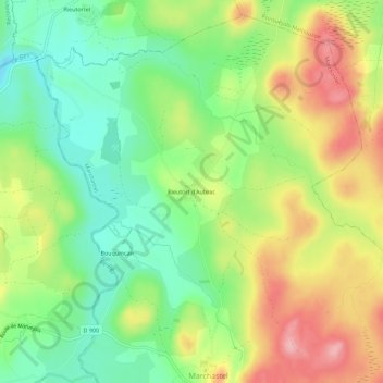 Mapa topográfico Rieutort d'Aubrac, altitud, relieve
