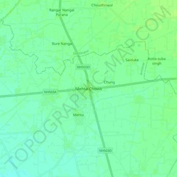 Mapa topográfico Mehta Chowk, altitud, relieve