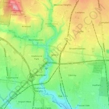 Mapa topográfico Jacana, altitud, relieve