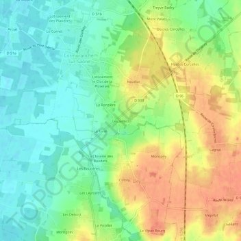 Mapa topográfico Les Jaillets, altitud, relieve