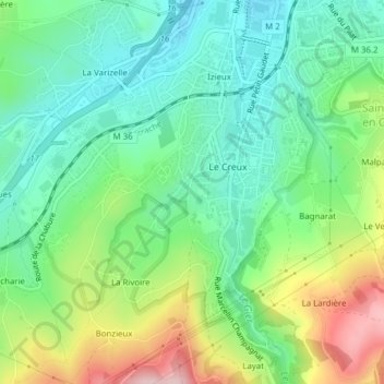 Mapa topográfico La Martinière, altitud, relieve