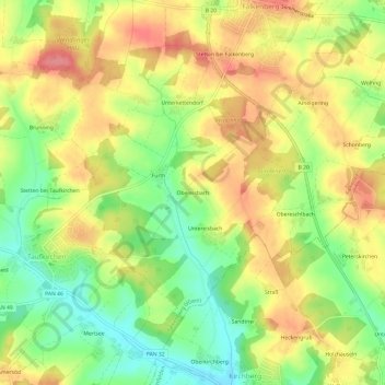 Mapa topográfico Obereisbach, altitud, relieve