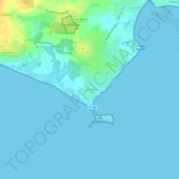 Mapa topográfico La Grée Penvins, altitud, relieve