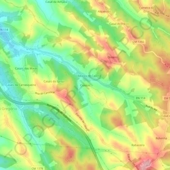 Mapa topográfico Crastos, altitud, relieve