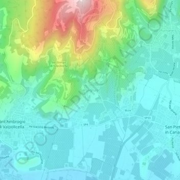 Mapa topográfico Gargagnago, altitud, relieve