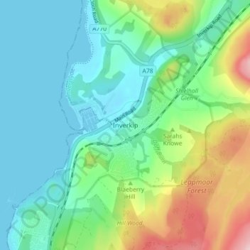 Mapa topográfico Inverkip, altitud, relieve