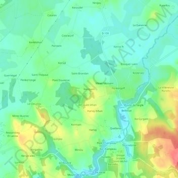 Mapa topográfico Keriguen, altitud, relieve
