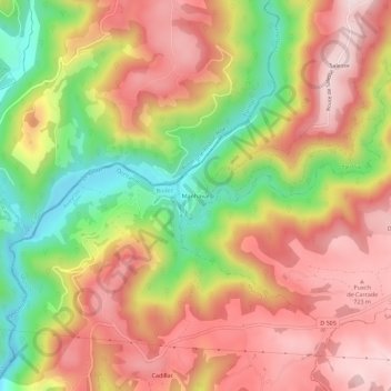 Mapa topográfico Manhaval, altitud, relieve
