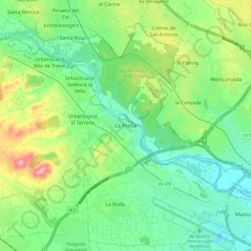 Mapa topográfico La Presa, altitud, relieve