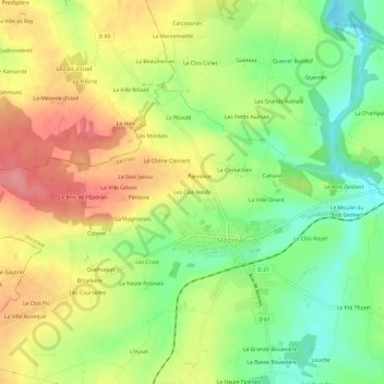Mapa topográfico Les Clos Neufs, altitud, relieve