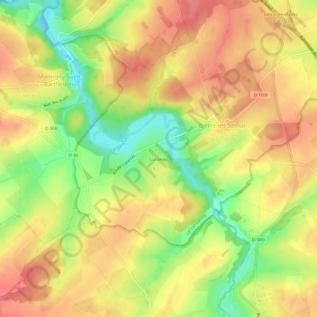 Mapa topográfico Lucenay, altitud, relieve