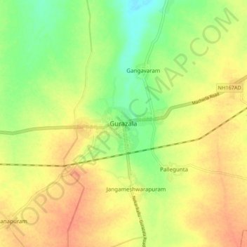 Mapa topográfico Gurazala, altitud, relieve