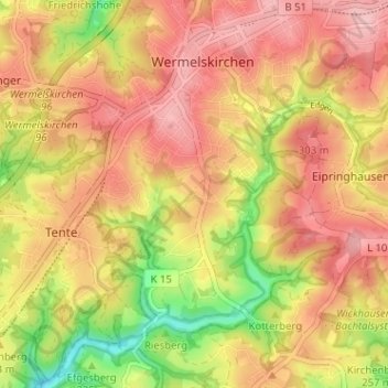 Mapa topográfico Eckringhausen, altitud, relieve