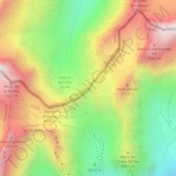 Mapa topográfico Col de Crête Sèche, altitud, relieve